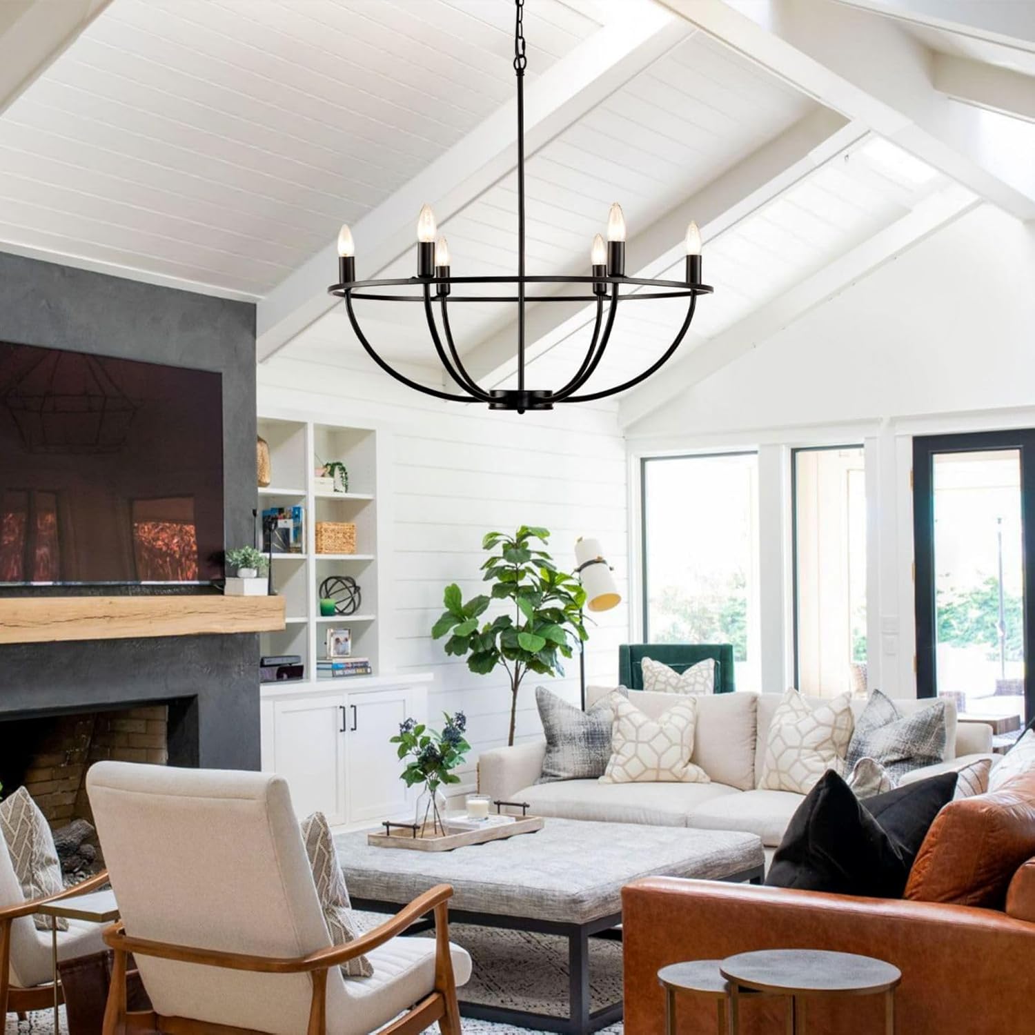 28.5” Black Chandeliers for Dining Room,6-Light Farmhouse Dining Room Light Fixtures,Large Entry Chandeliers for High Ceilings,for Living
