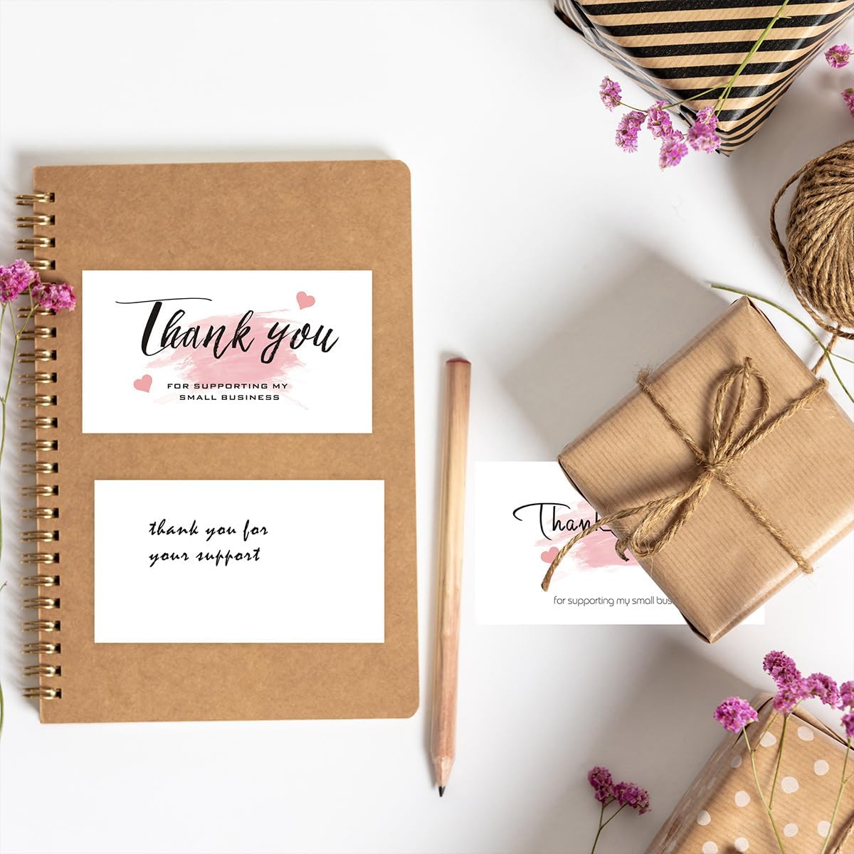 KIUKIUO 300 tarjetas de visita pequeñas de agradecimiento, 6 estilos de agradecimiento por notas de apoyo, tarjetas de felicitación de