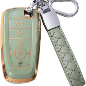 CHEZENHUI Compatible con funda para llavero Ford con cordón de cuero, funda protectora para llave de automóvil para Ford Explorer Fusion Escape F150 CHEZENHUI Compatible con funda para llavero Ford con cordón de cuero, funda protectora para llave de automóvil para Ford Explorer Fusion Escape F150