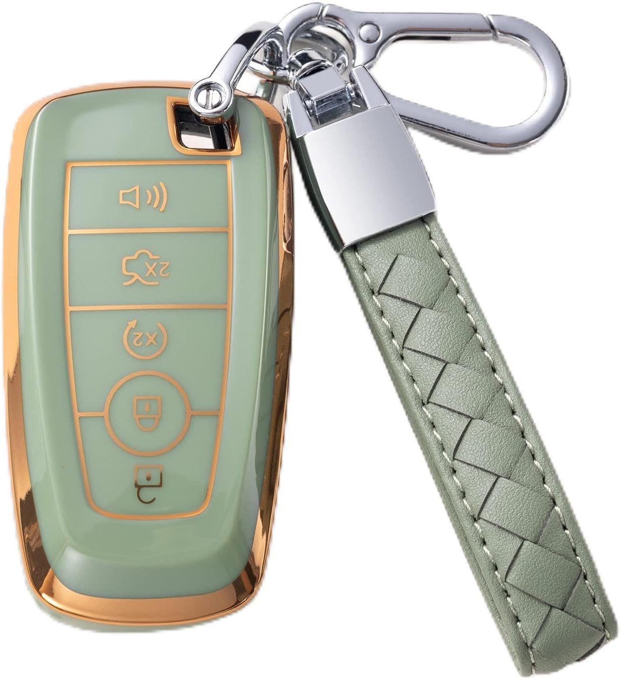 CHEZENHUI Compatible con funda para llavero Ford con cordón de cuero, funda protectora para llave de automóvil para Ford Explorer Fusion Escape F150