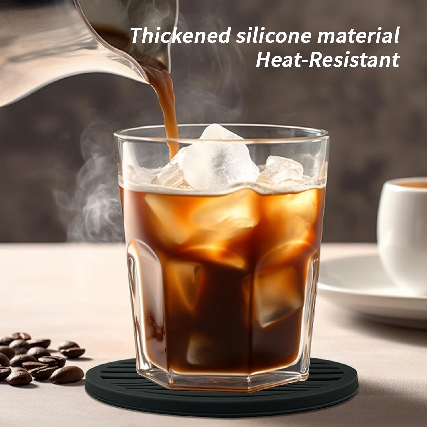Posavasos para bebidas, 8 piezas con soporte, posavasos de silicona para protección de mesa, resistentes al calor y antideslizantes, posavasos