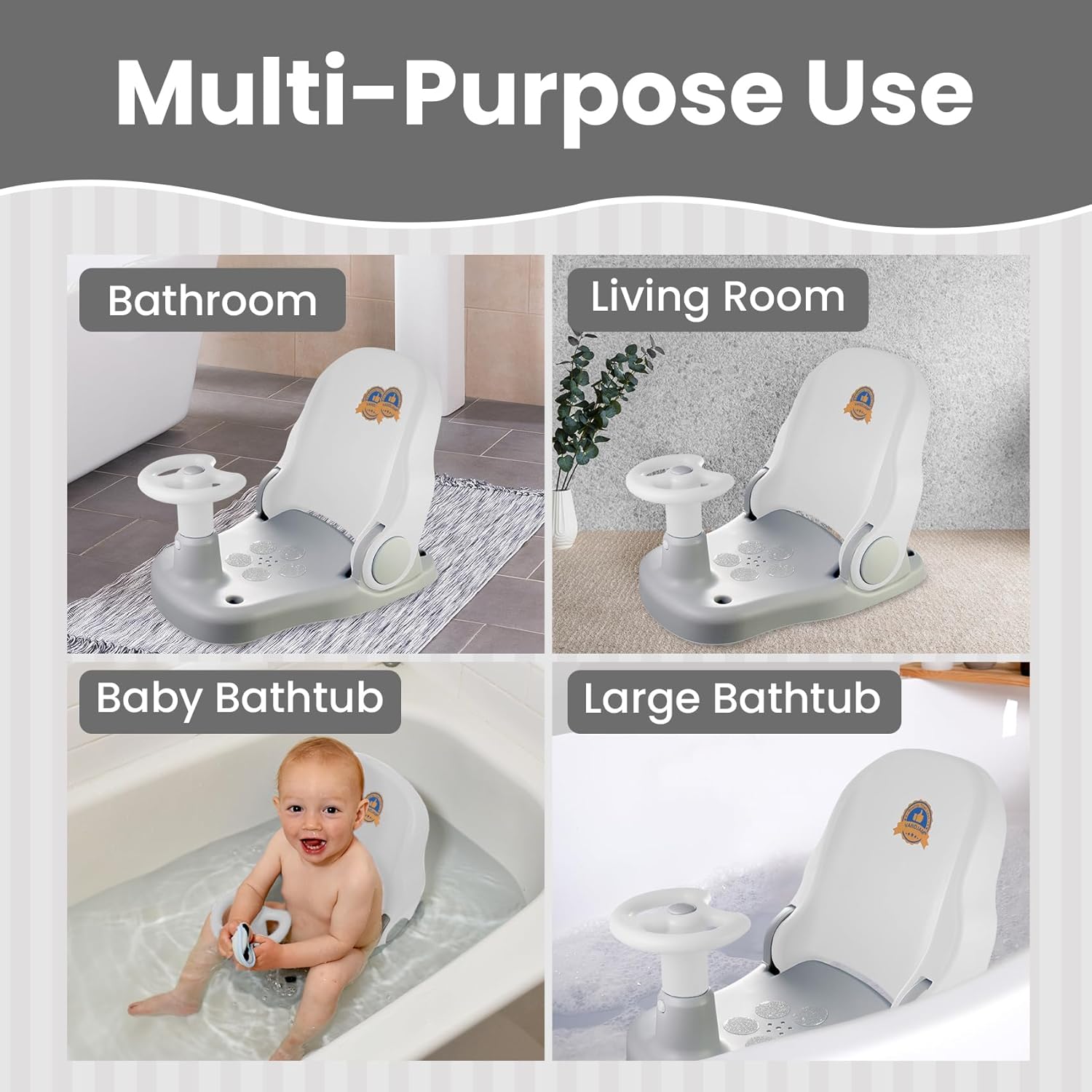 Asiento de baño para bebé con almohadilla de espuma para rodilleras, termómetro y juguete de baño, silla de baño para bebé, silla de ducha para