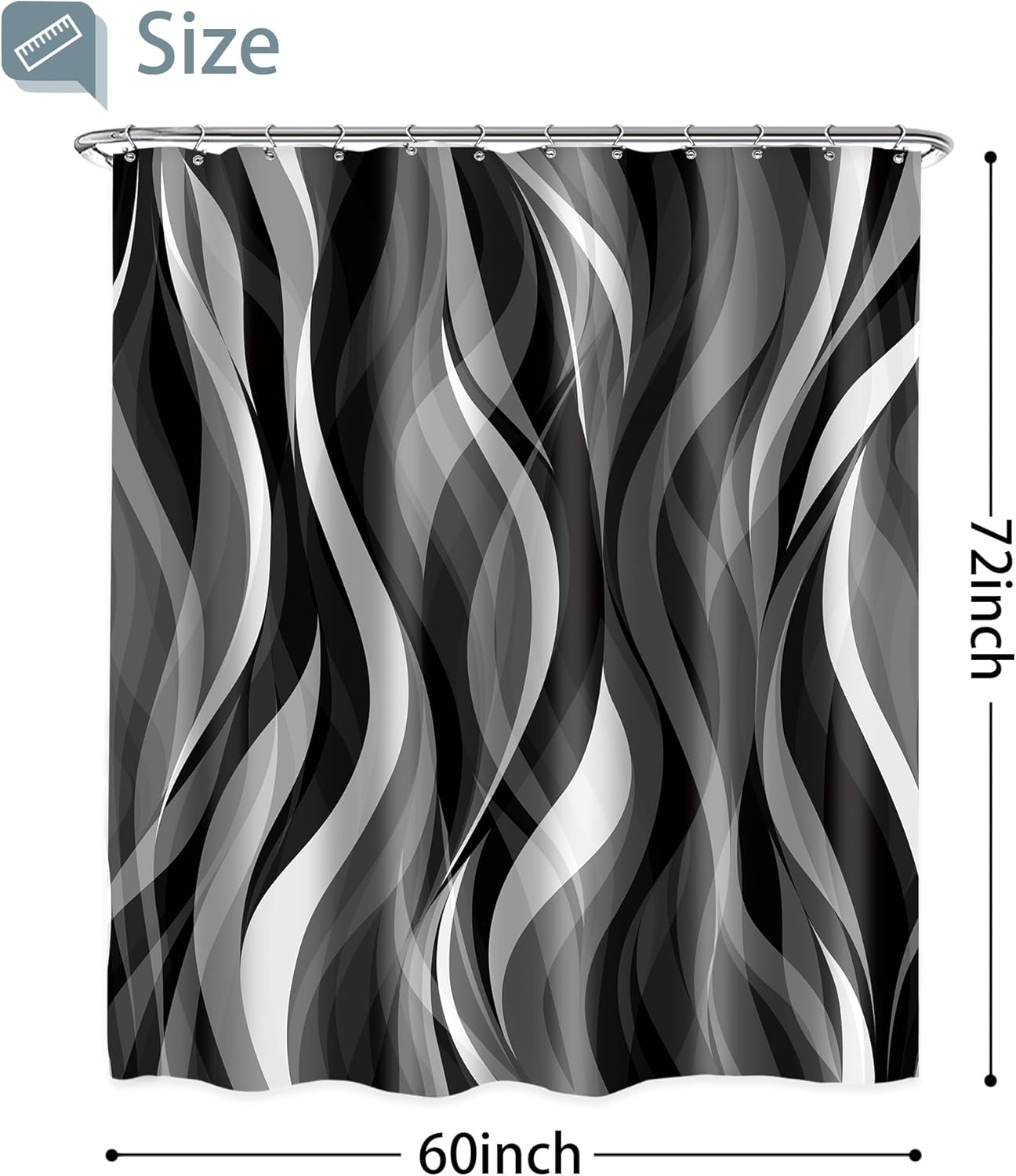 Riyidecor Cortina de ducha abstracta en blanco y negro de 60 pulgadas de ancho x 72 pulgadas de alto, a rayas, minimalista, estética, moderna,