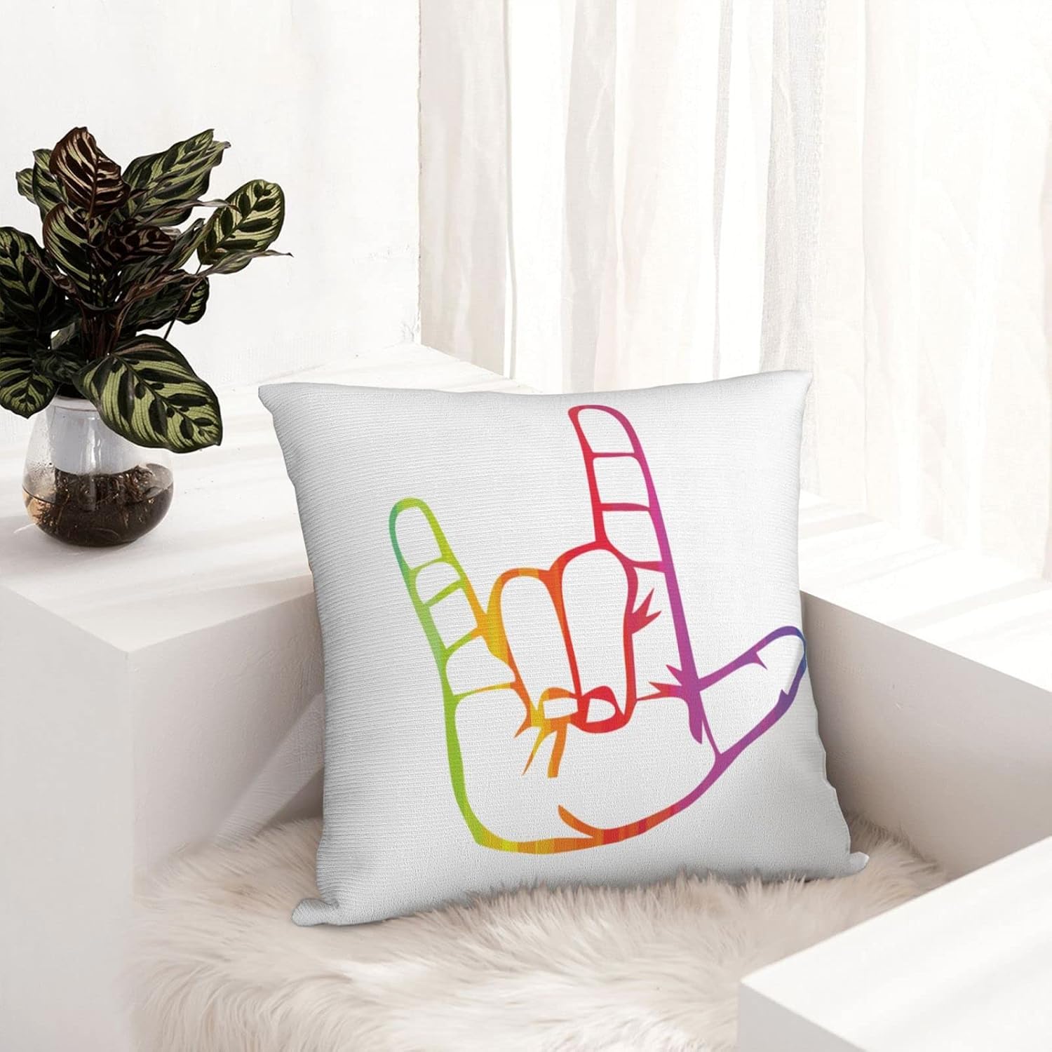 ASL – Funda de almohada decorativa con texto en inglés “I Love You” de doble cara para sofá