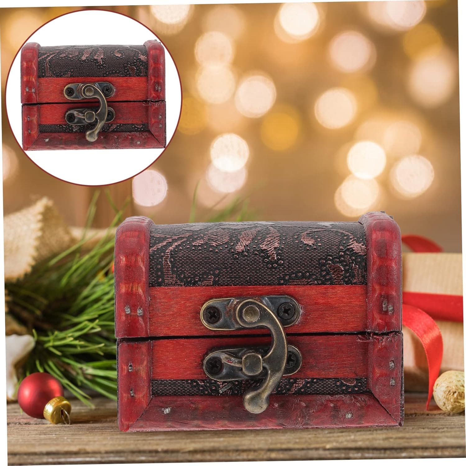 NOLITOY Caja de madera para dulces de Navidad, caja de dulces de Navidad, caja de dulces retro, decoración de madera, decoración antigua, cajas de