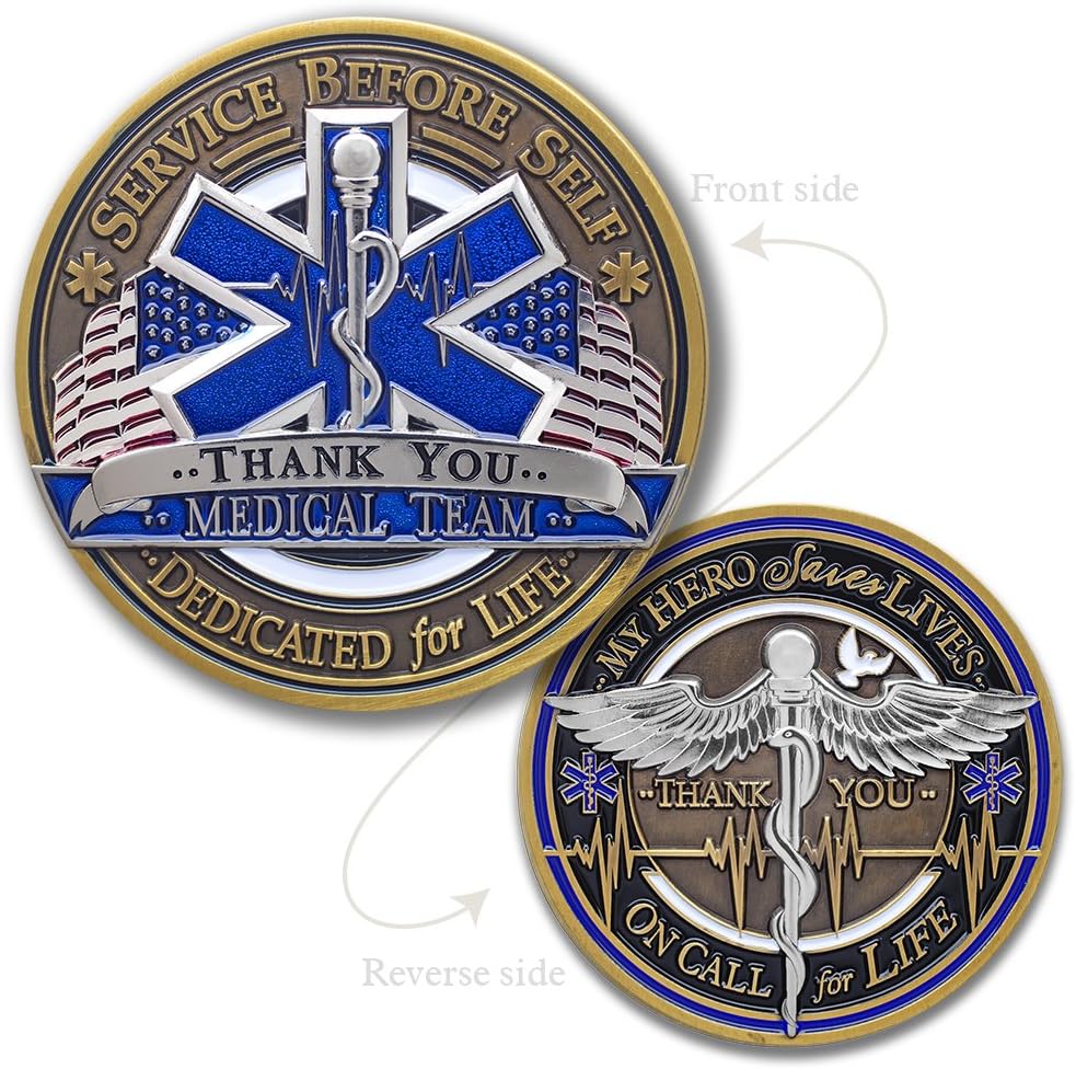 & Emblem – Moneda de desafío del equipo médico EMT  EMS  Honrando a los profesionales médicos heroicos  Equipo médico – con caja de exhibición de
