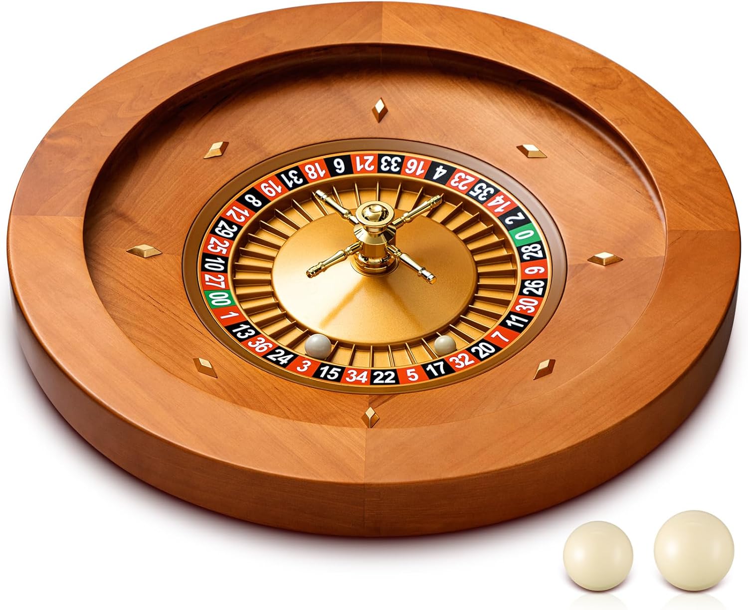 Rueda de ruleta de madera de 20 pulgadas con 4 bolas de ruleta, rodamientos de precisión de grado casino, rueda giratoria, juegos de mesa de ocio