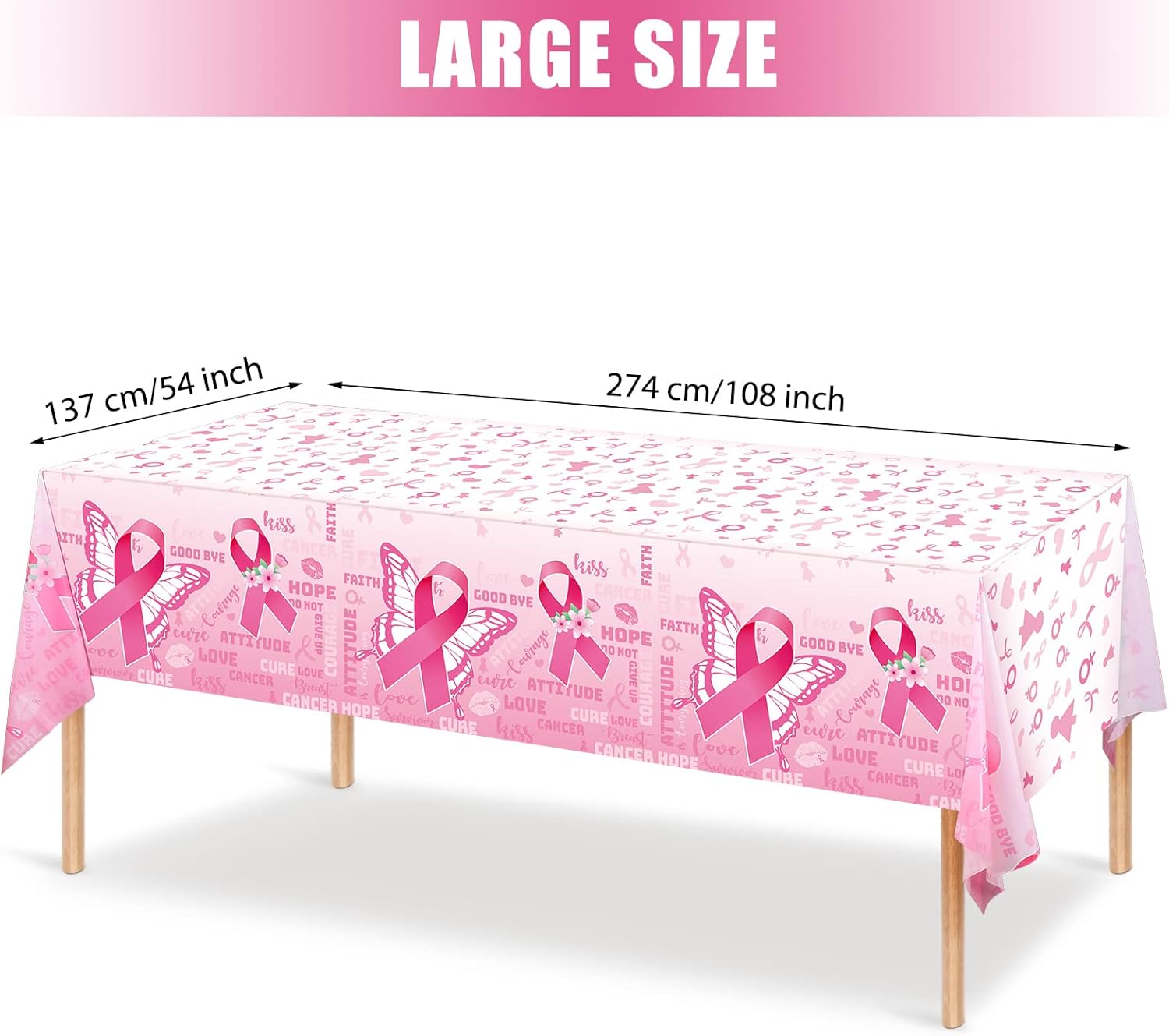3 piezas de decoraciones para fiestas de concientización sobre el cáncer de mama, fundas de mesa desechables con cinta rosa para concientización,