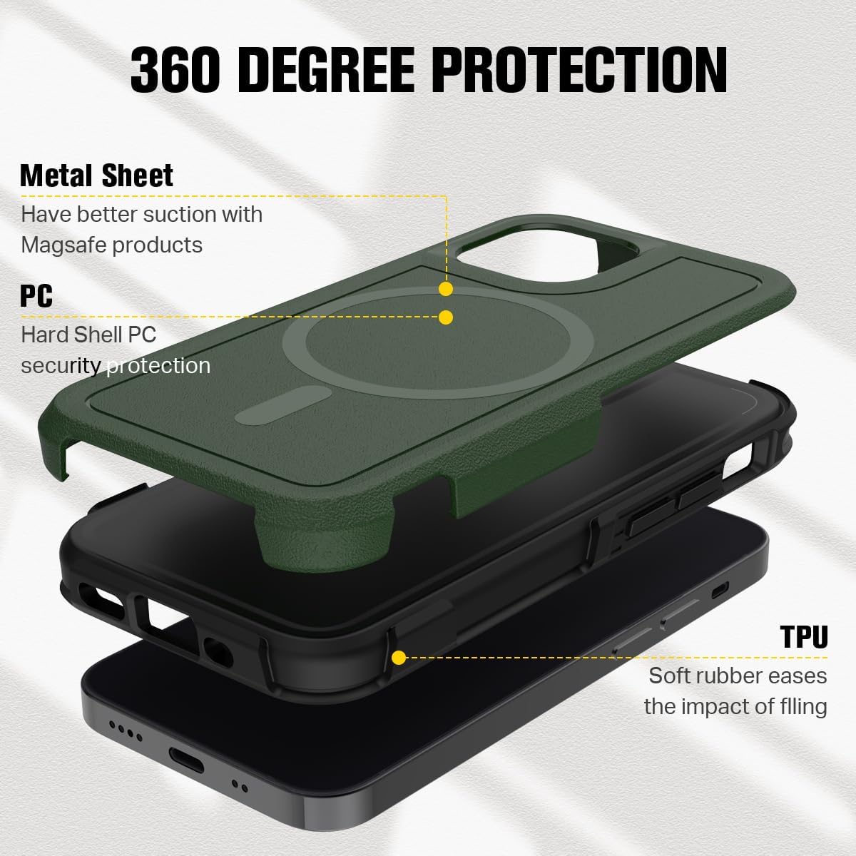 Funda magnética para iPhone 11, iPhone XR, compatible con carga inalámbrica MagSafe, a prueba de golpes, funda protectora fuerte y duradera, color