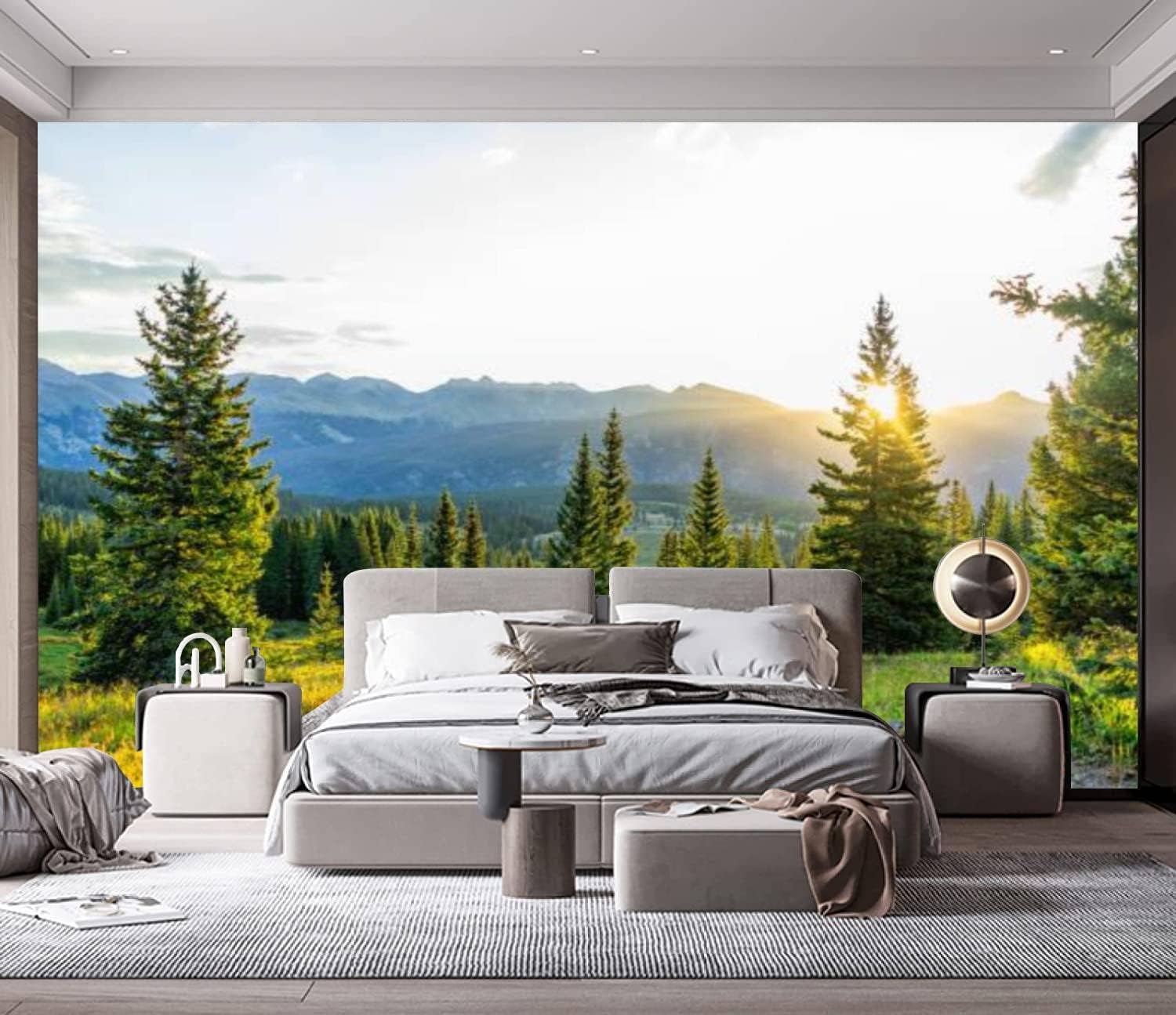 Murales de pared modernos 3D Sunrise Sunburst Tree San Juan Mountains Silverton Colorado – Papel tapiz autoadhesivo removible de PVC para decoración