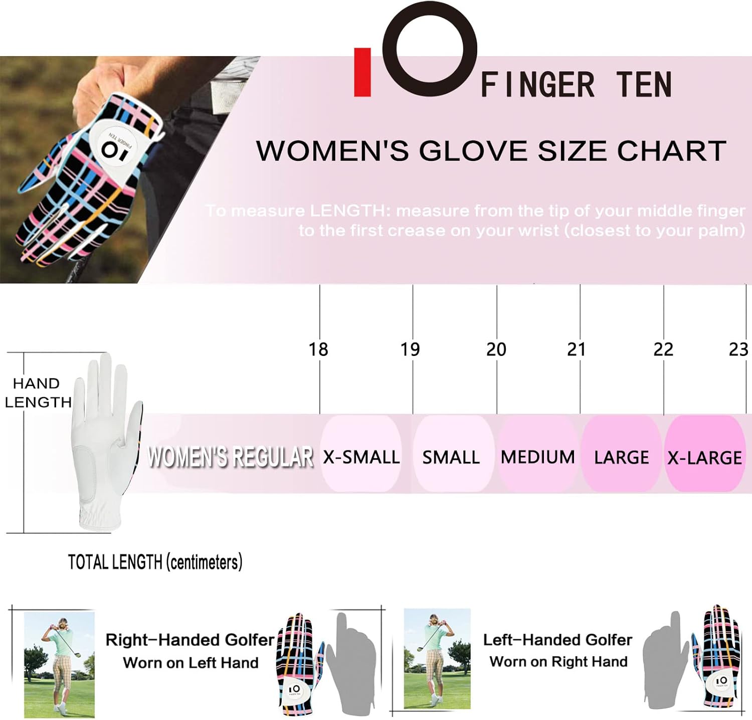 FINGER TEN Golf Gloves Women Right Handed Golfer Left Hand with Ball Marker USA Flag Ladies Breathable Soft All Weather Grip Printed Pattern Size XS