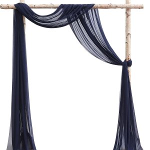 Floroom Arco de boda, 2 paneles de tela de gasa azul marino de 20 pies, cortinas de cenador, ceremonia de boda, recepción, decoración de festón Floroom Arco de boda, 2 paneles de tela de gasa azul marino de 20 pies, cortinas de cenador, ceremonia de boda, recepción, decoración de festón