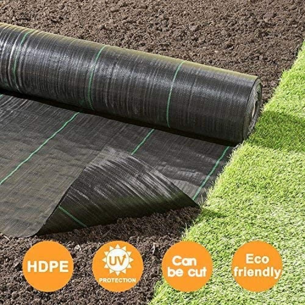 Tela de barrera de malezas resistente de 4 x 100 pies, protector de jardín ultra grueso para control de malas hierbas, cubierta de suelo negro,