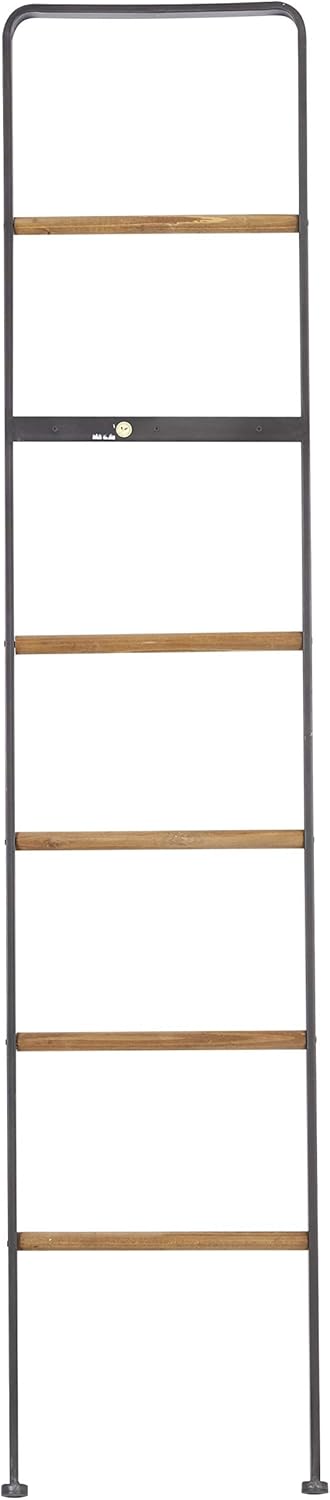 Deco 79 Escalera de metal delgada con 3 ganchos con 5 peldaños de madera marrón, 15 x 1 x 72 pulgadas, color negro