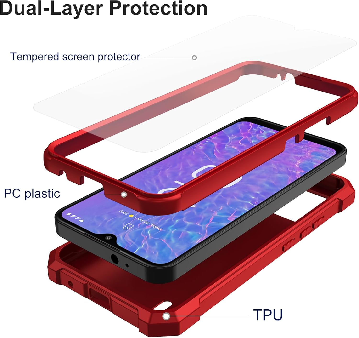 Ailiber Funda para Nokia C210 5G, Nokia C210 con protector de pantalla de vidrio templado, protección de estructura de doble capa, protección de