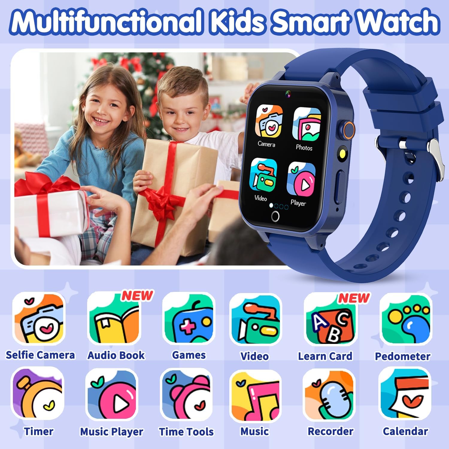 Wiszodet Reloj inteligente para niños, regalo de cumpleaños para niños de 4 a 12 años, reloj inteligente para niños con 26 juegos de rompecabezas,
