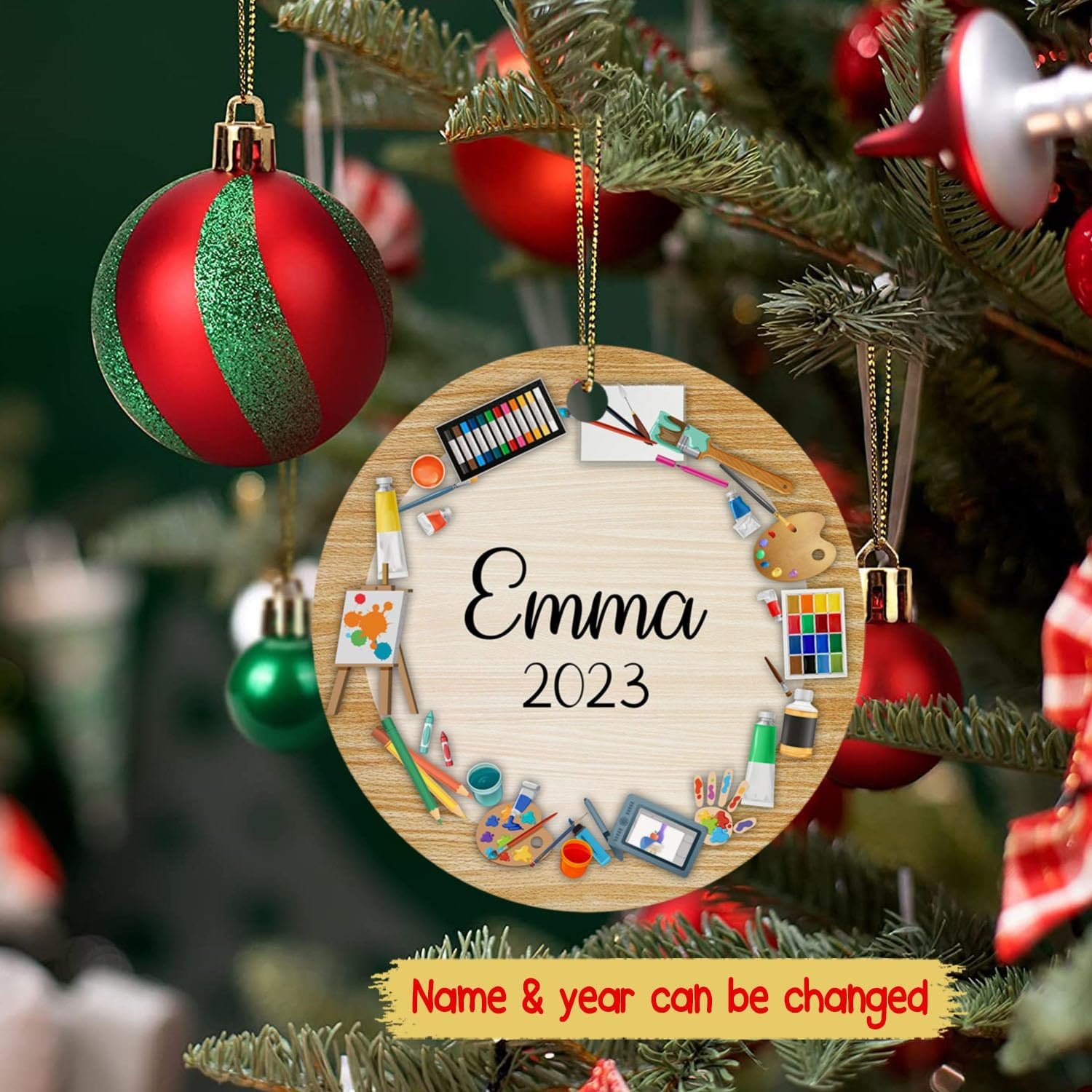 Adorno de artista 2024, adorno de Navidad personalizado para artista, adorno de dibujo personalizado para pintura, decoración de árbol de Navidad,