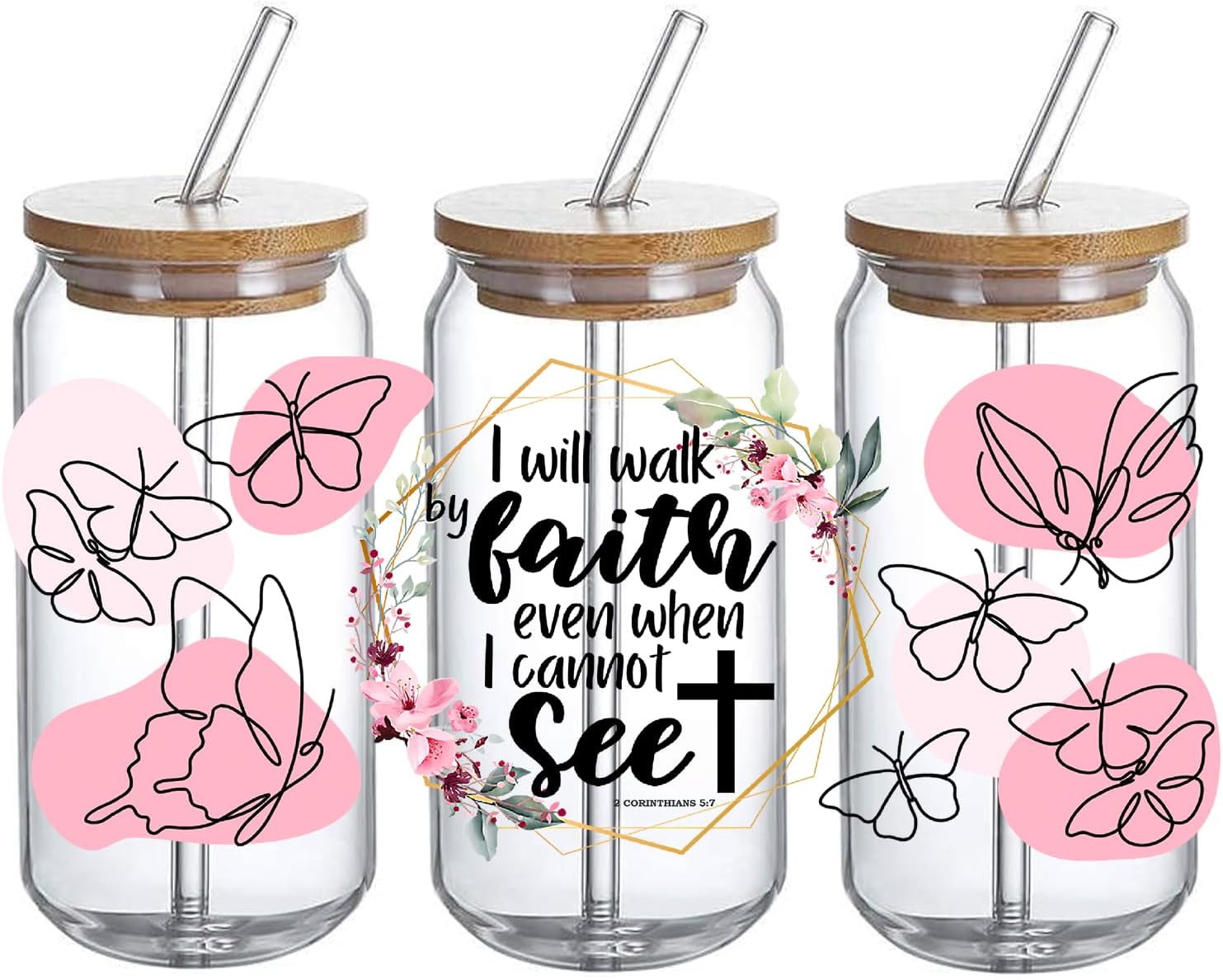 Adhesivo de transferencia de vidrio UV DTF – 3 piezas de regalos cristianos para mujeres ‘Walk by Faith Even When I Cannot See’ transferencia de