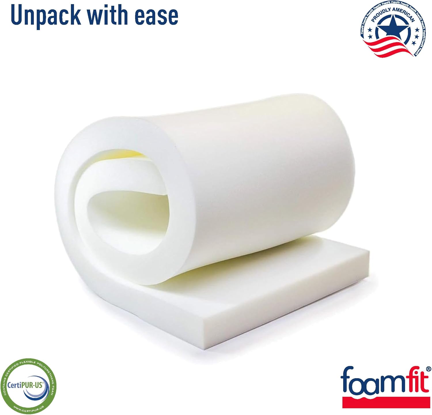 FoamFit Espuma de tapicería de 3 pulgadas de grosor, 26 pulgadas de ancho, 26 pulgadas de largo, alta densidad, 1.8 libras, 46 ILD firme reemplazo