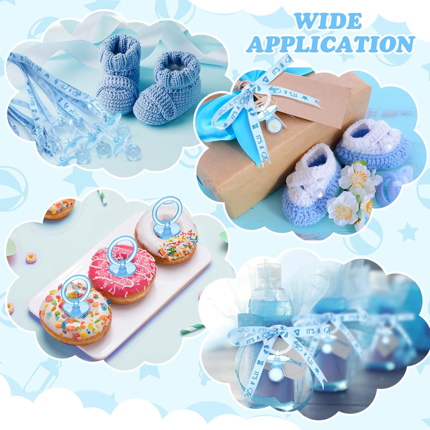 60 chupones de baby shower, collar acrílico para bebé, regalos de fiesta, chupetes con dije para niñas, niños, baby shower, decoración de fiesta,