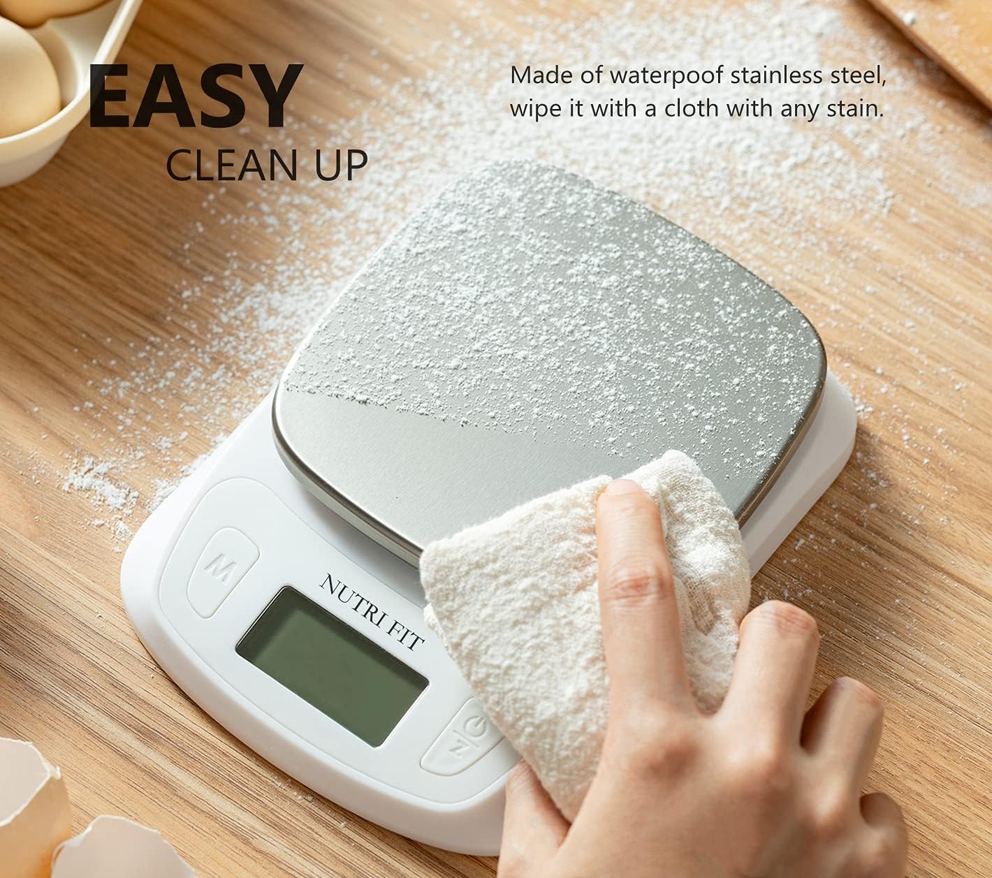 NUTRI FIT Báscula digital de cocina para alimentos, gramos y onzas, báscula ultradelgada, portátil, para hornear, cocinar, acampar, tara inoxidable,