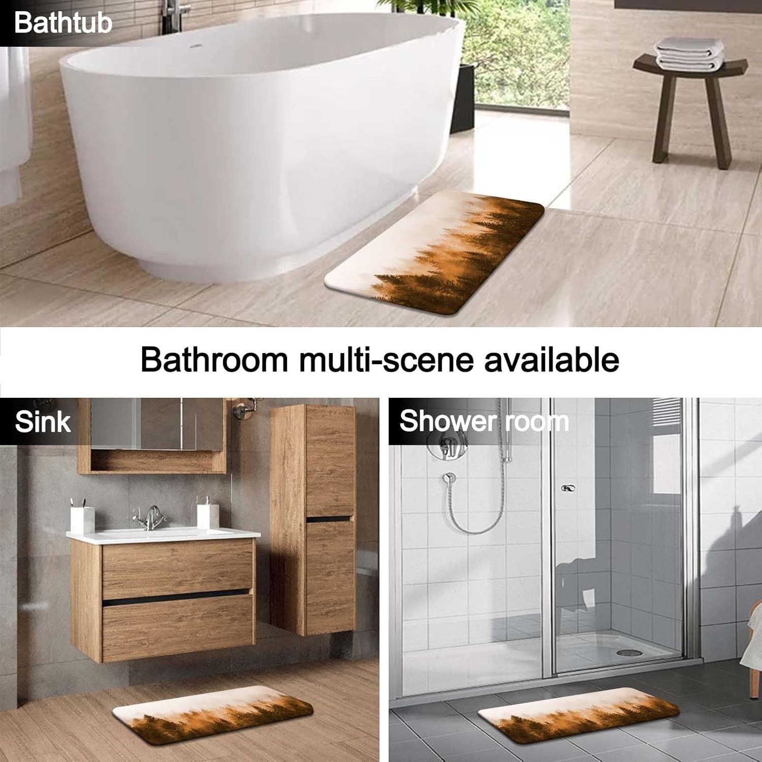 Lnond Juego de baño naranja de 4 piezas con cortina de ducha y alfombras, juegos de cortinas de ducha de baño con tapetes y accesorios, juegos de