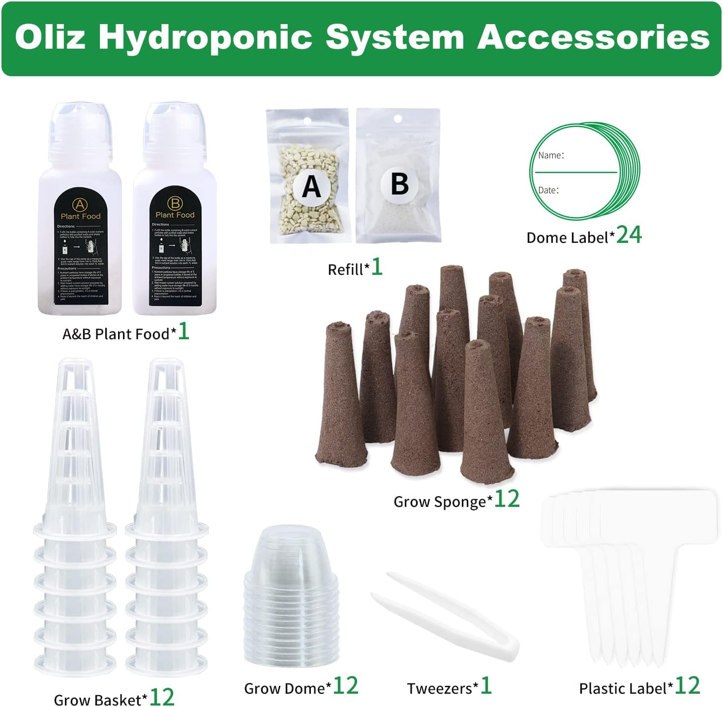 Kit de 77 cápsulas de semillas para Aero Garden y todo el sistema hidropónico, kit Oliz Grow Anything con 12 esponjas de cultivo, 12 cestas de