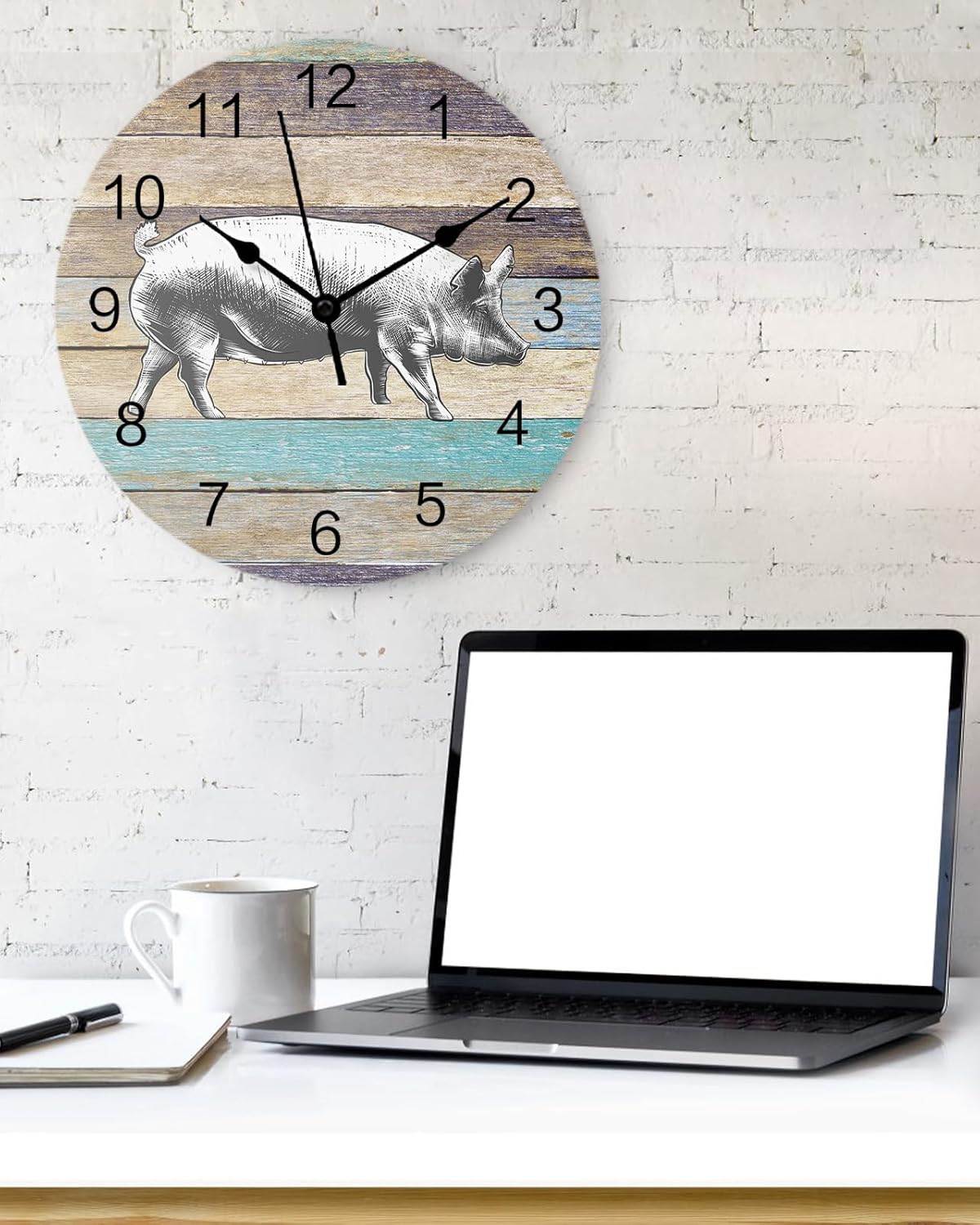 Reloj de pared de PVC con diseño de cerdo de granja, silencioso, sin tictac, funciona con pilas, reloj redondo para el hogar, sala de estar,