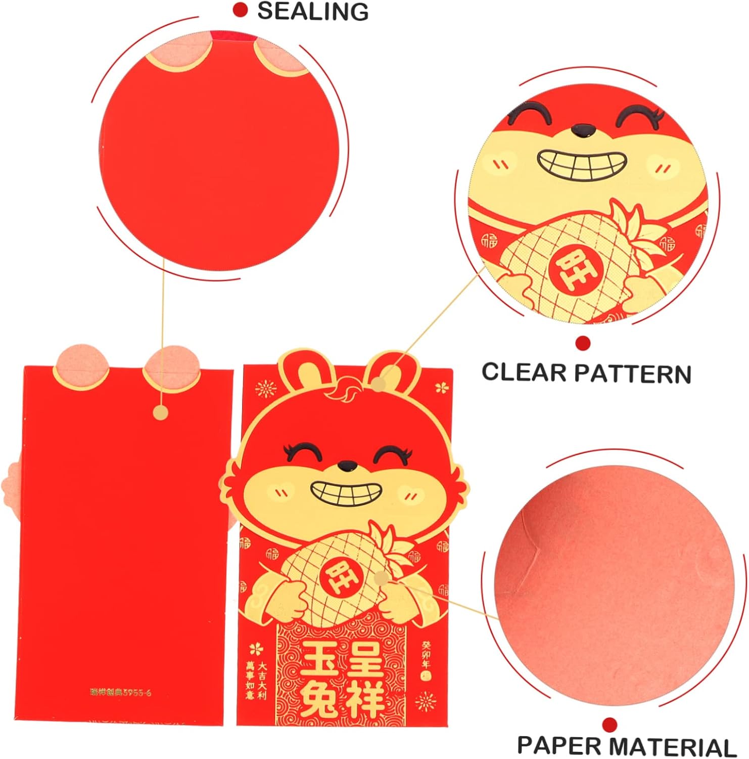 ABOOFAN 72 Pcs zodiac rabbit year packet chinese red envelope kids paper cute rabbit red packets spring festival bag Lucky China rabbit red