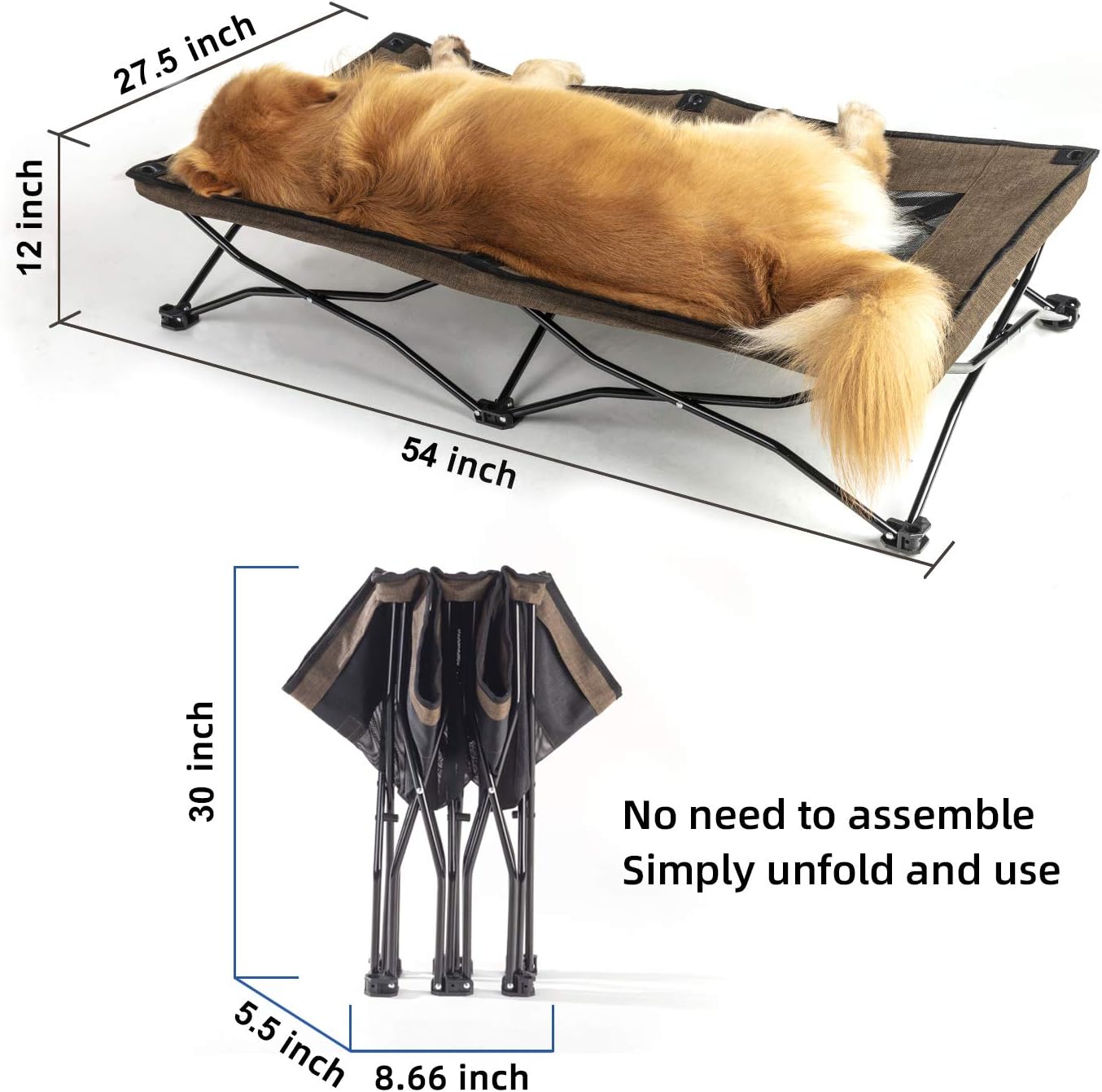 YEP HHO Cama plegable elevada para mascotas de 54 pulgadas de largo, portátil, transpirable, refrescante, de malla de textileno, cama para dormir