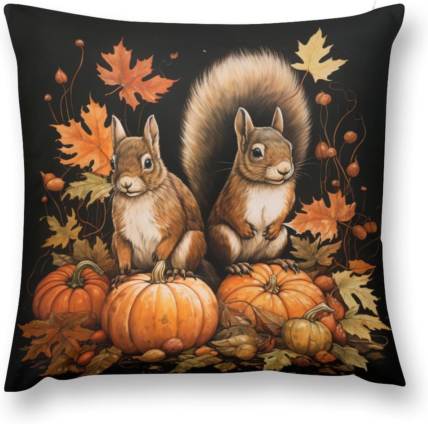 Fundas de almohada de calabaza de ardilla, hojas de arce, cojines decorativos para sala de otoño, Acción de Gracias, calabaza, terciopelo, suave,