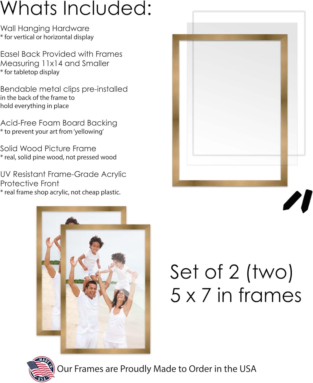 Poster Palooza 5×7 Gold Bronze Picture Frame Set Pack of 2 5×7 Wood Picture Frames for Gallery Wall 2 5×7 Gold Bronze Frames