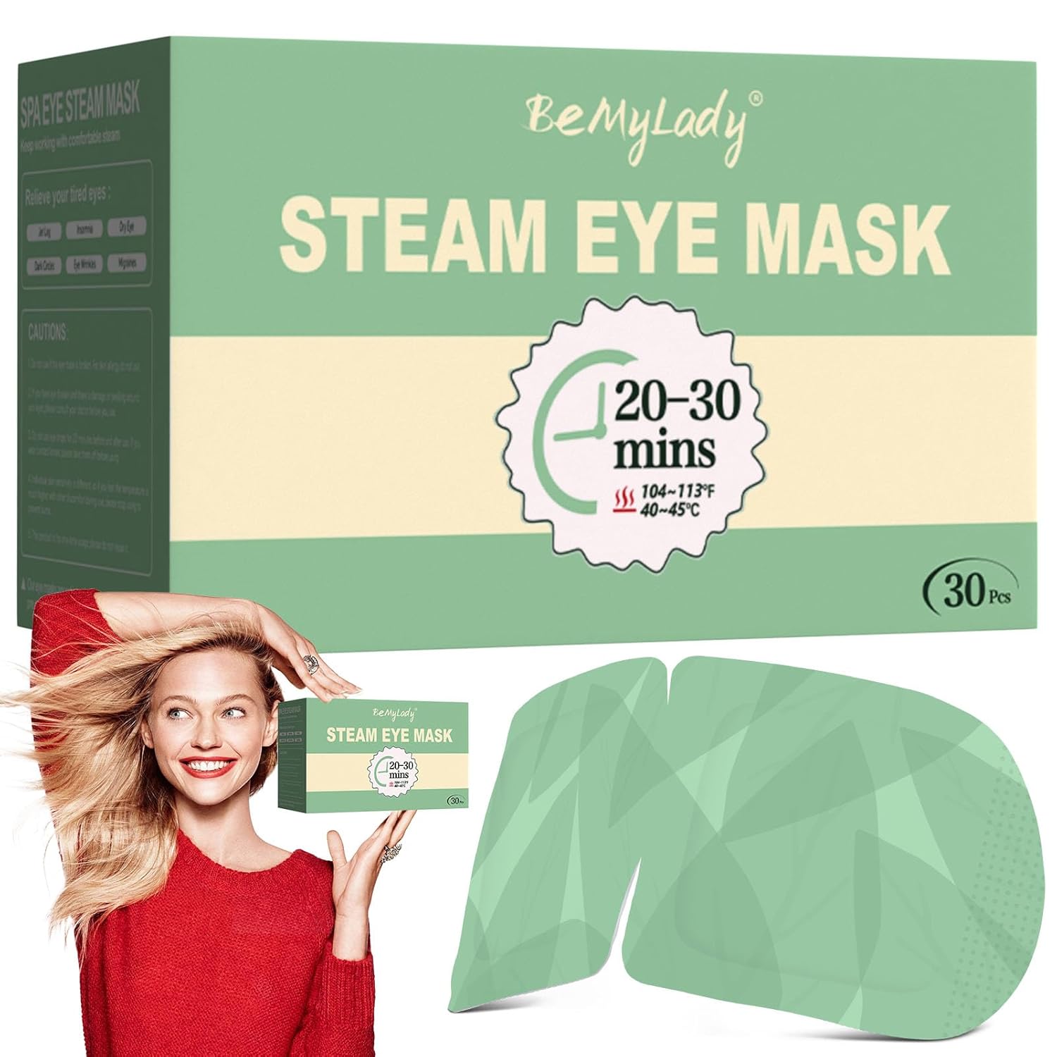 Máscara de ojos de calor de vapor para ojos secos, máscara de ojos calentada desechable, compresa de ojos cálida para ojeras, máscara de ojos de spa
