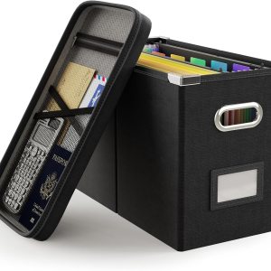 Oterri Caja organizadora de archivos con tapa, caja de archivos colgante con bolsillo de malla, caja organizadora de documentos para archivos de Oterri Caja organizadora de archivos con tapa, caja de archivos colgante con bolsillo de malla, caja organizadora de documentos para archivos de