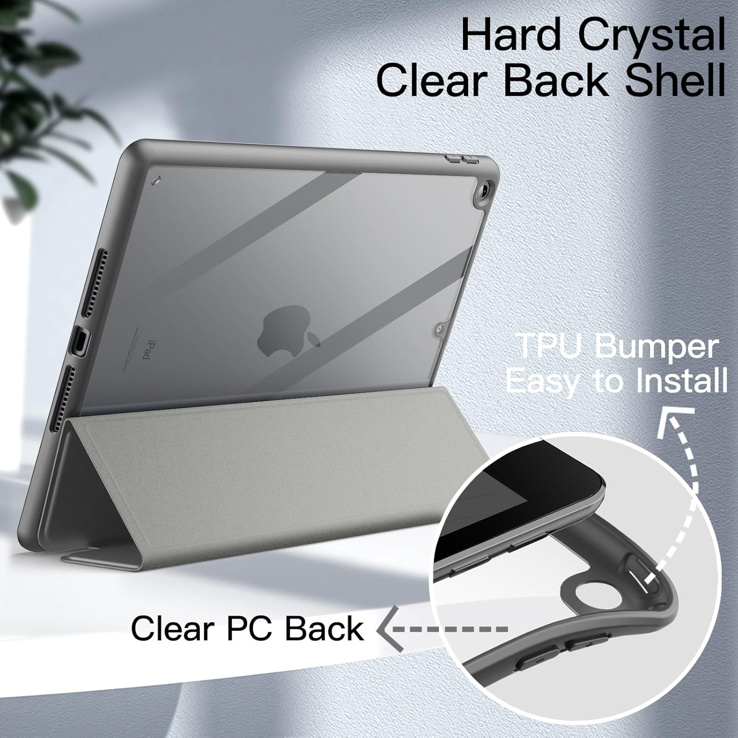 JETech Funda para iPad de 9.7 pulgadas (65 generación, 20182017) con soporte para lápices, carcasa trasera transparente transparente, soporte