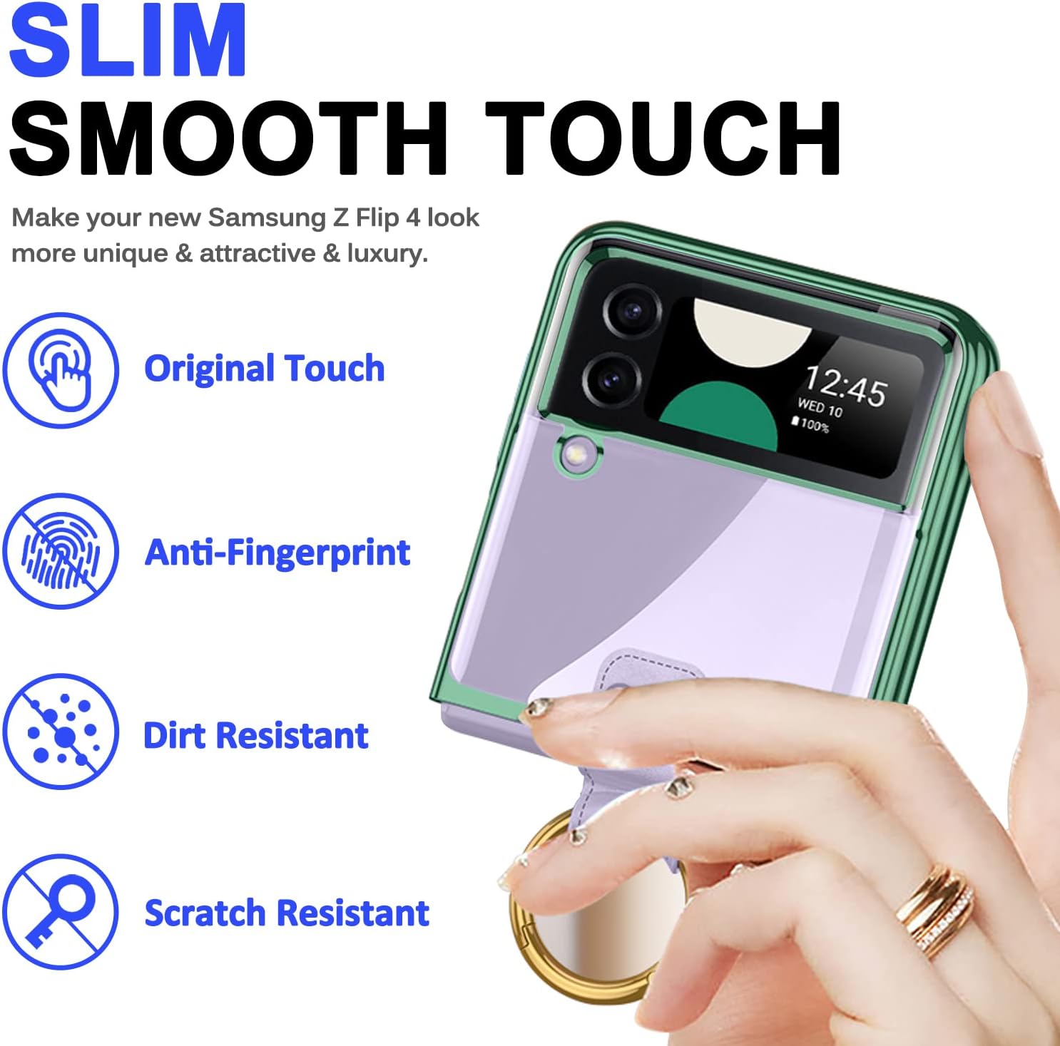 Miimall Funda para teléfono Samsung Galaxy Z Flip 4, Z Flip 4 con anillo + protector de pantalla de vidrio templado, funda protectora delgada de
