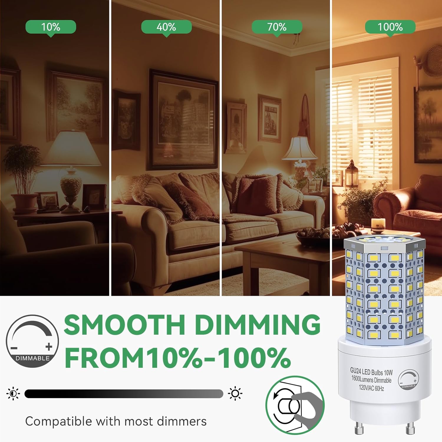 Bombilla LED GU24 regulable de 10 W, luz diurna de 5000 K, 1600 lúmenes (equivalente a 100 W), reemplaza la bombilla CFL de 2 puntas (4 unidades)