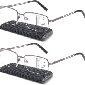Paquete de 2 lentes de lectura progresivos multienfoque duraderos para hombres, bloqueo de luz azul, lector de computadora, antifatiga ocular, marco Paquete de 2 lentes de lectura progresivos multienfoque duraderos para hombres, bloqueo de luz azul, lector de computadora, antifatiga ocular, marco