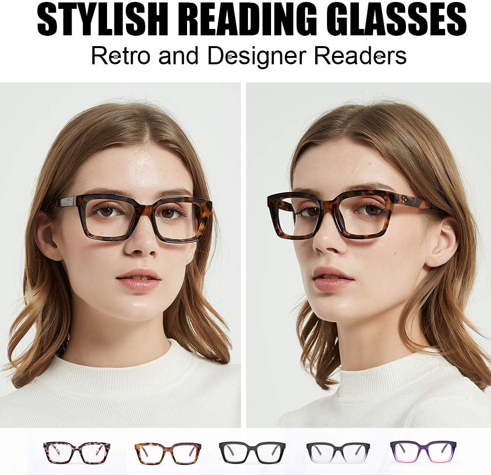 JiSoo Anteojos de lectura de gran tamaño para mujer 2.5, diseño elegante, marco grande con bisagra de resorte, tortuga 2.5