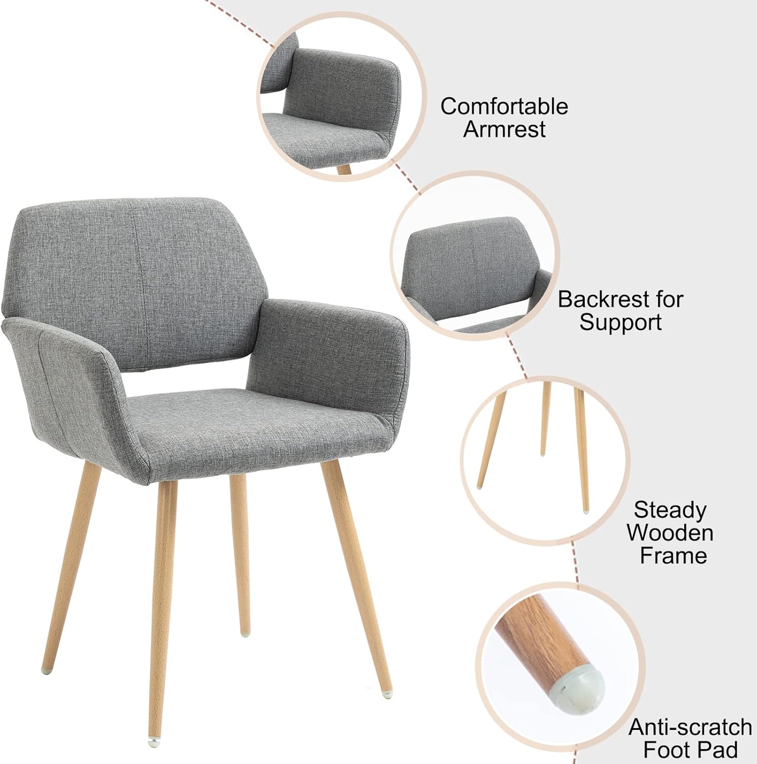 Henf Sillas de comedor de tela, sillas laterales de mediados de siglo con patas de acero de pintura sólida para comedor, silla de escritorio de