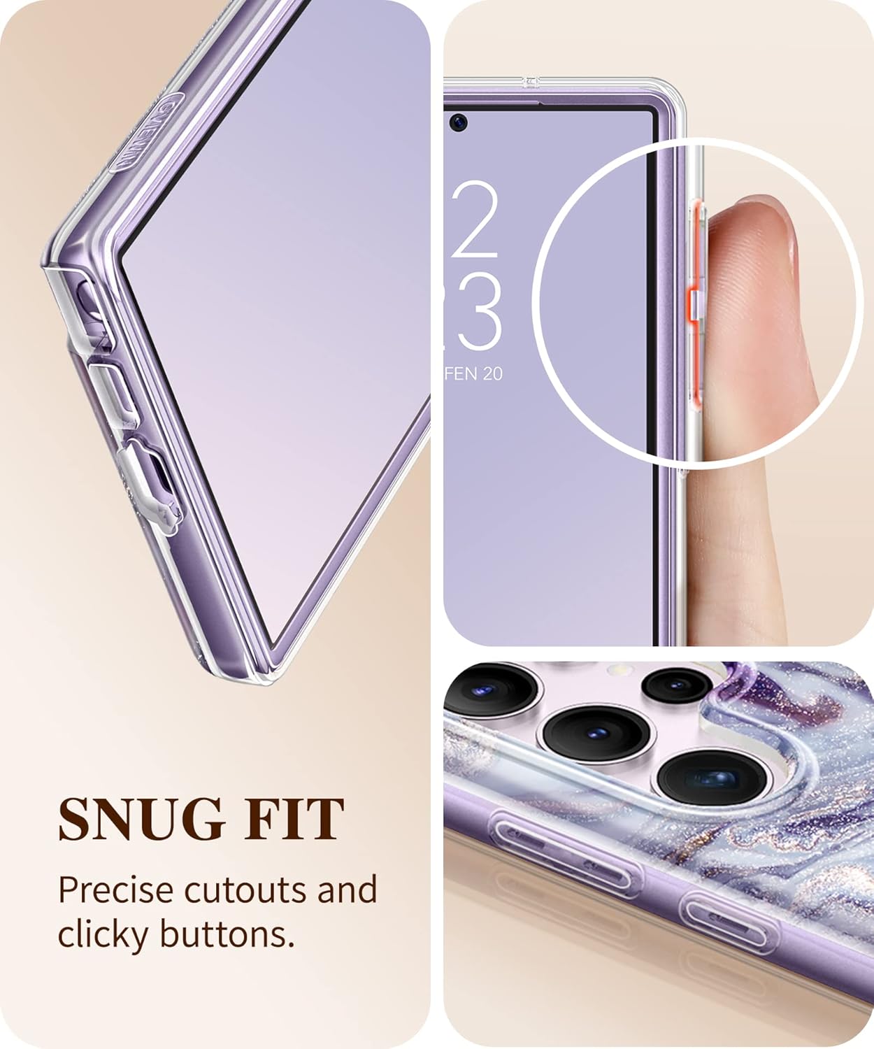 GVIEWIN Funda para Samsung Galaxy S23 Ultra 5G de 6.8 pulgadas, protector de pantalla integrado + protector de lente de cámara 2 marcos frontales de