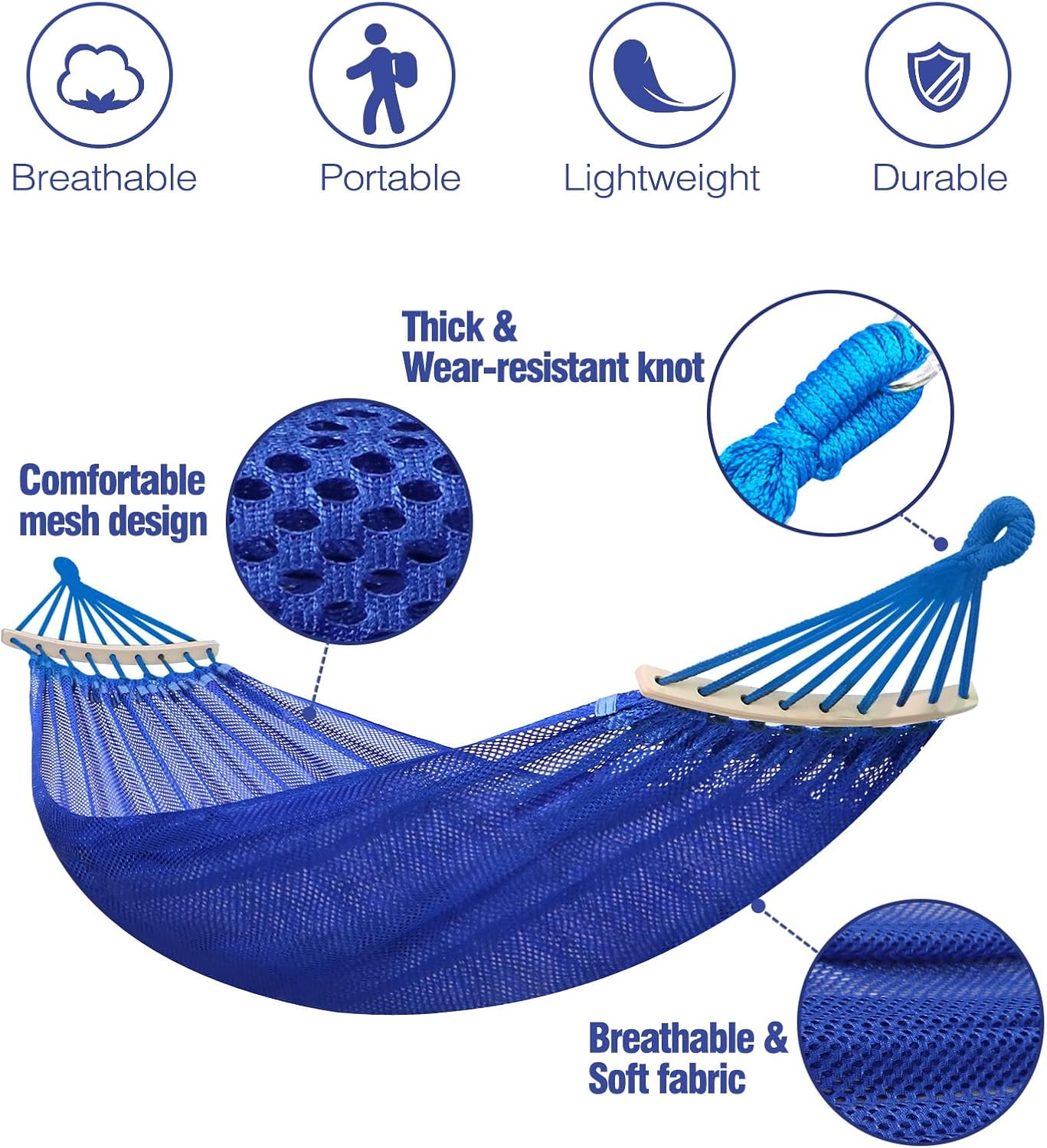 Anyoo Hamaca de camping de tela transpirable con barra esparcidora para colgar hamaca resistente de hasta 450 libras, hamaca portátil con bolsa de