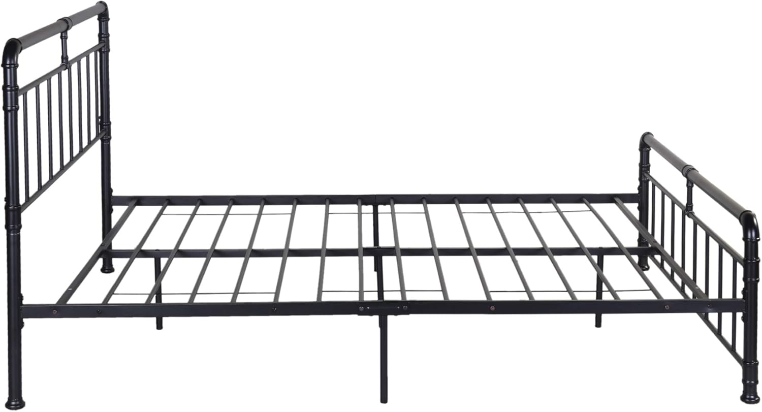 Christopher Knight Home Sally – Marco de cama de hierro tamaño Queen, minimalista, industrial, negro plano