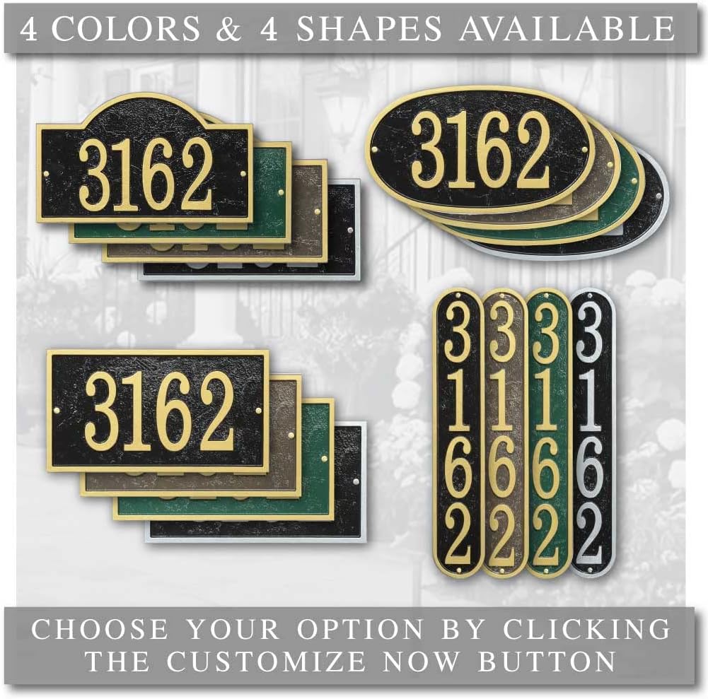 Metal Address plaque, placa de dirección rectangular personalizada, de metal fundido. Cuatro colores disponibles! placa con número de la casa.