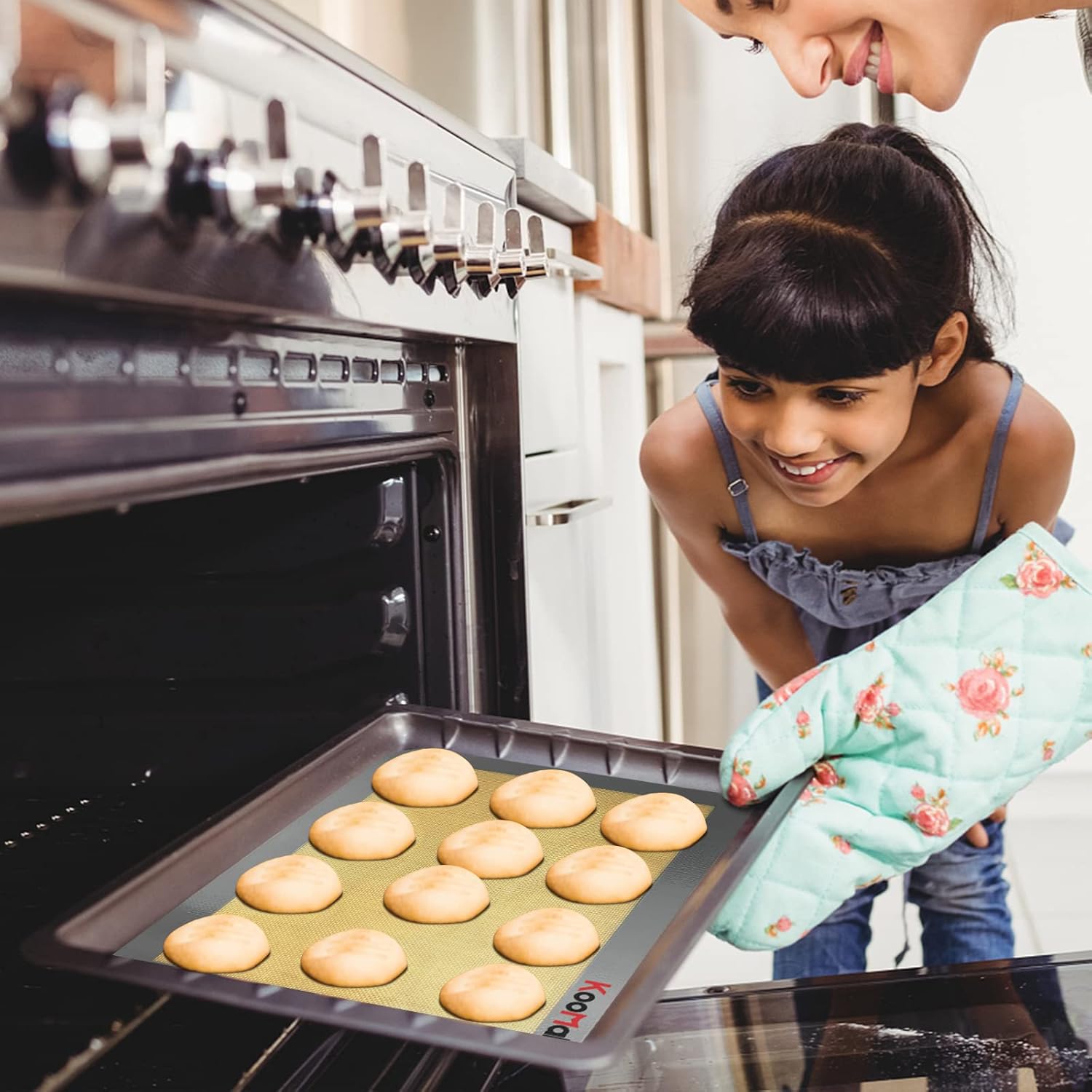 KooMall – Tapete de silicona para hornear y tapete multiusos para microondas, 4 en 1, antiadherente, reutilizable, media hoja para horno, tapete
