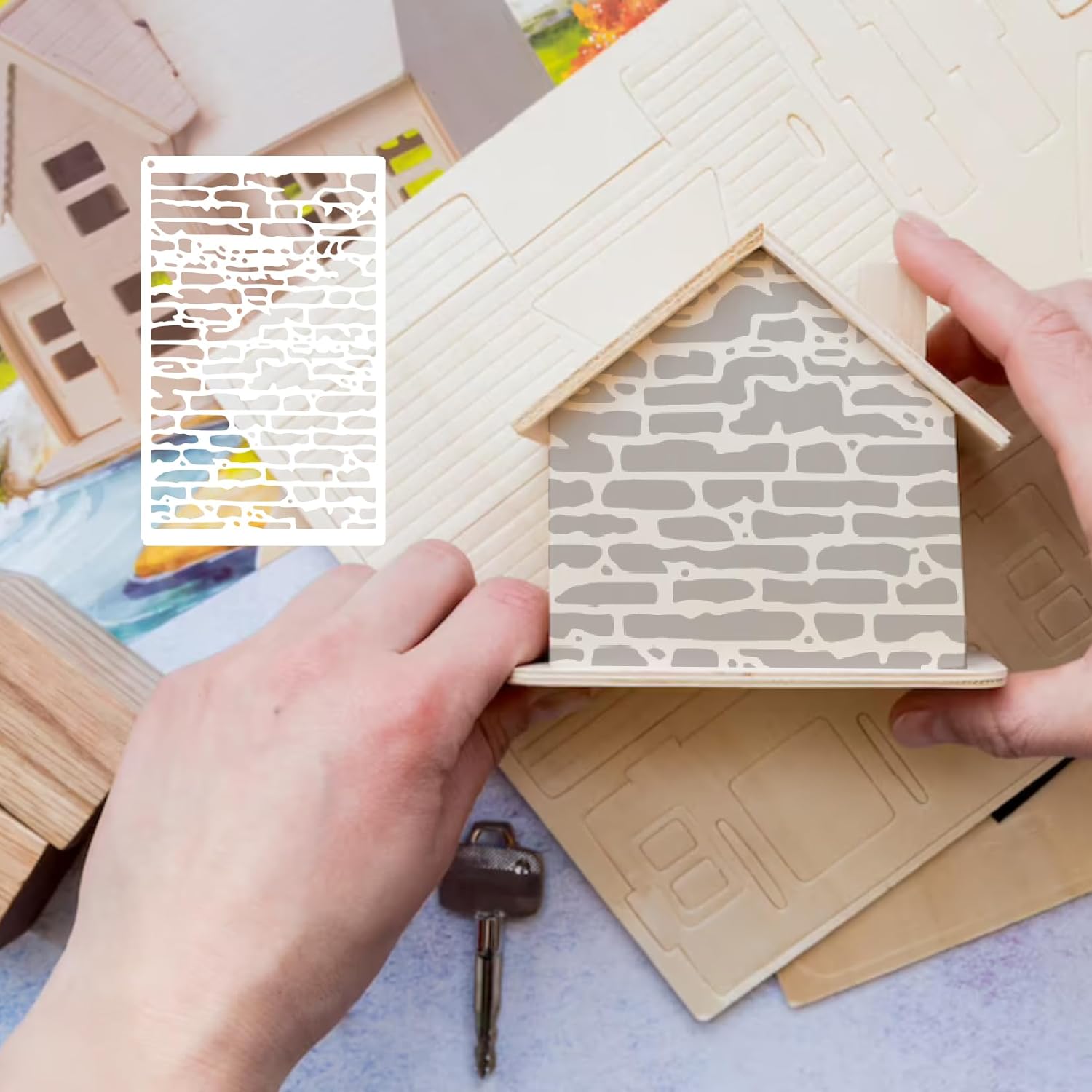 8 plantillas para manualidades, plantillas de pared de panal de abeja, plantillas geométricas de grietas de mármol, plantillas de textura de arte