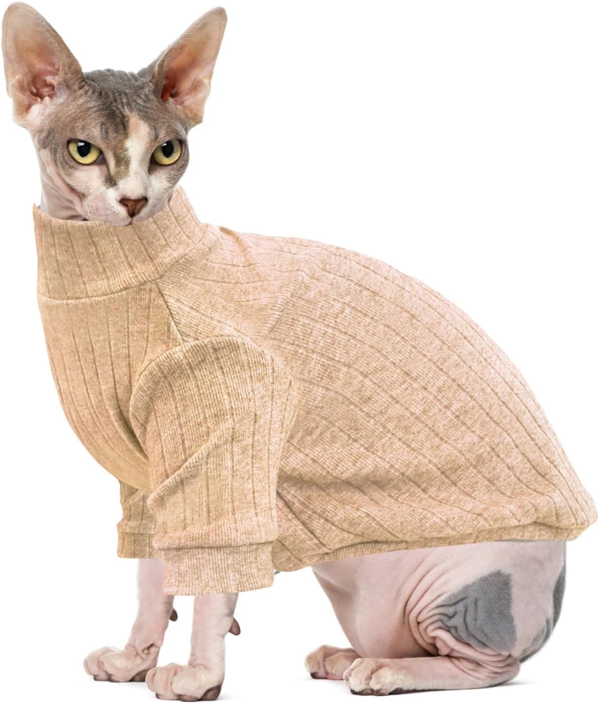 Idepet Sphynx Suéter de gatos sin pelo, ropa suave para cachorros, lindo pijama de gato, ropa de algodón para mascotas, cuello alto de invierno para