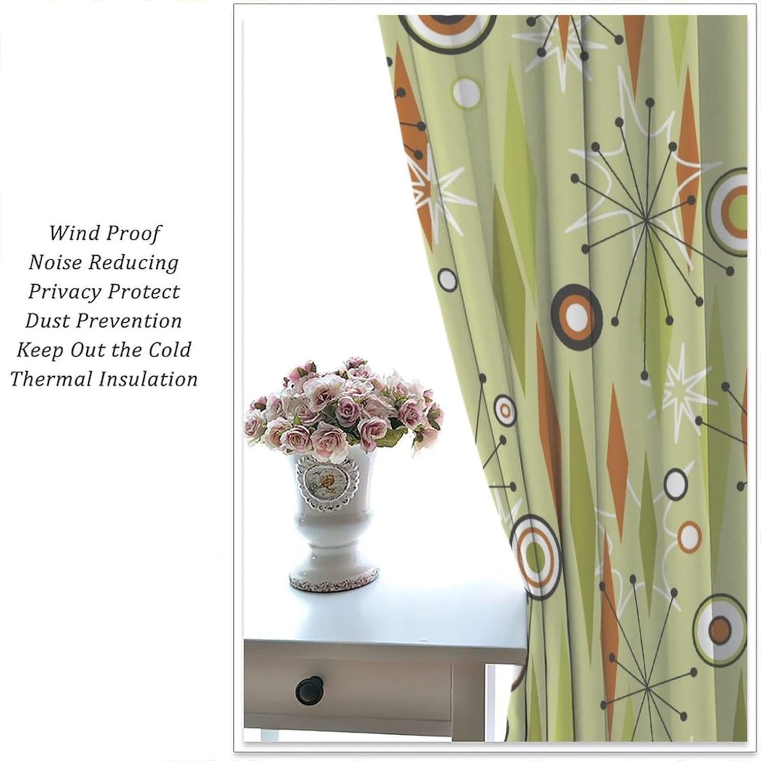JESTRONRY Cortinas de mediados de siglo, estilo vintage de los años 50, diseño atómico retro moderno, con bolsillo para barra, cortinas opacas para