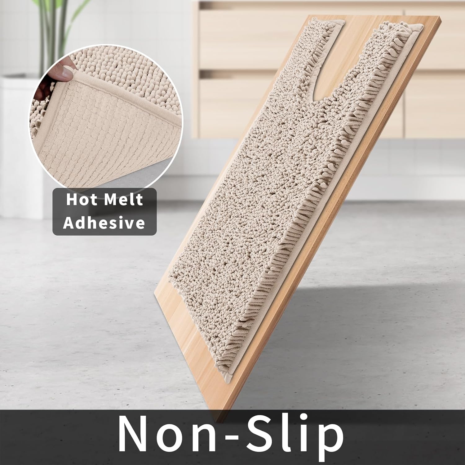Yimobra Tapete de baño de lujo lanudo en forma de U para baño, 24.4 x 24.4 pulgadas, suave y cómodo, máxima absorción, secado rápido,