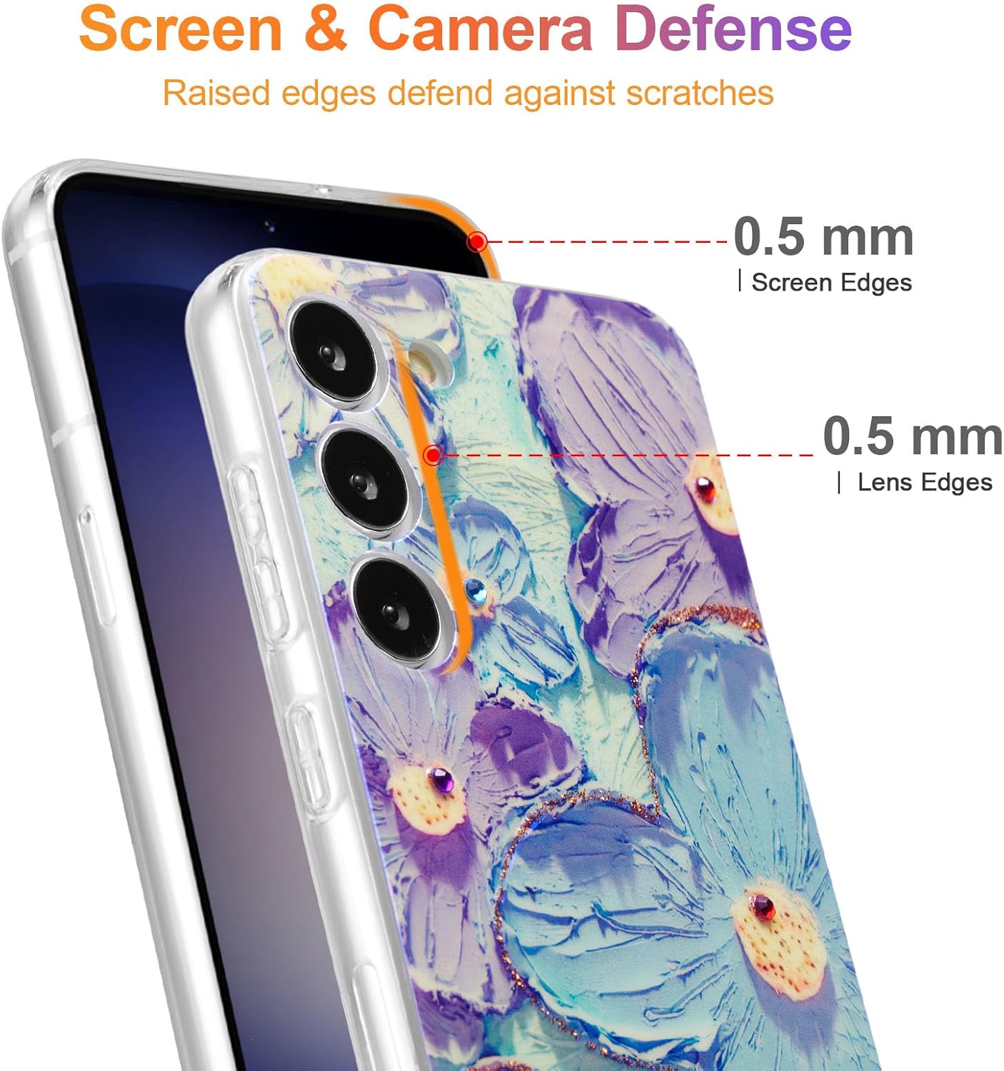 EYZUTAK Funda para Samsung Galaxy S23 Plus, colorida pintura al óleo retro flor láser brillante linda exquisita flor floral funda protectora